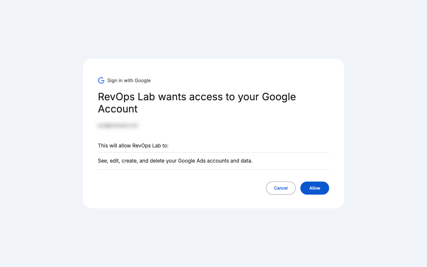 Google sign-in screen asking to allow access