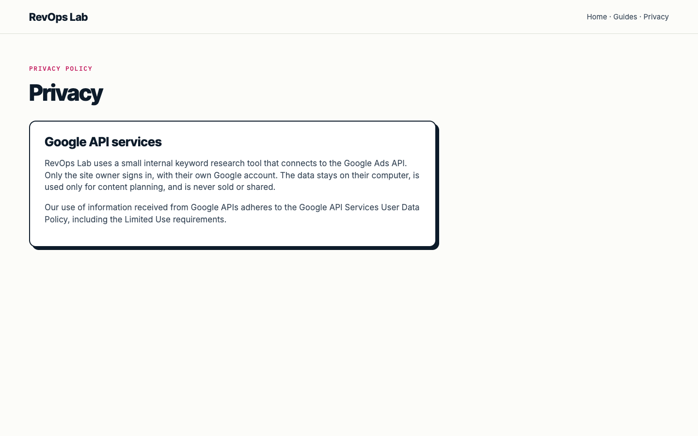 Privacy policy section about Google API services