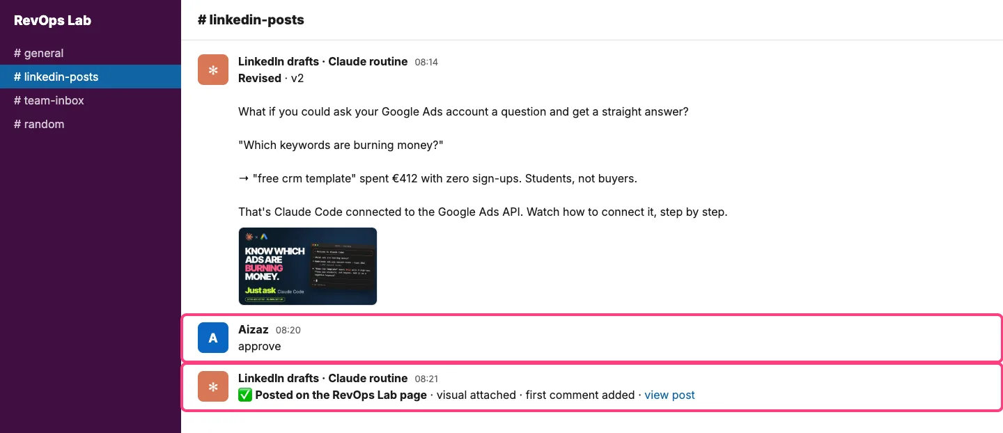 Approve reply and the confirmation that the post is live